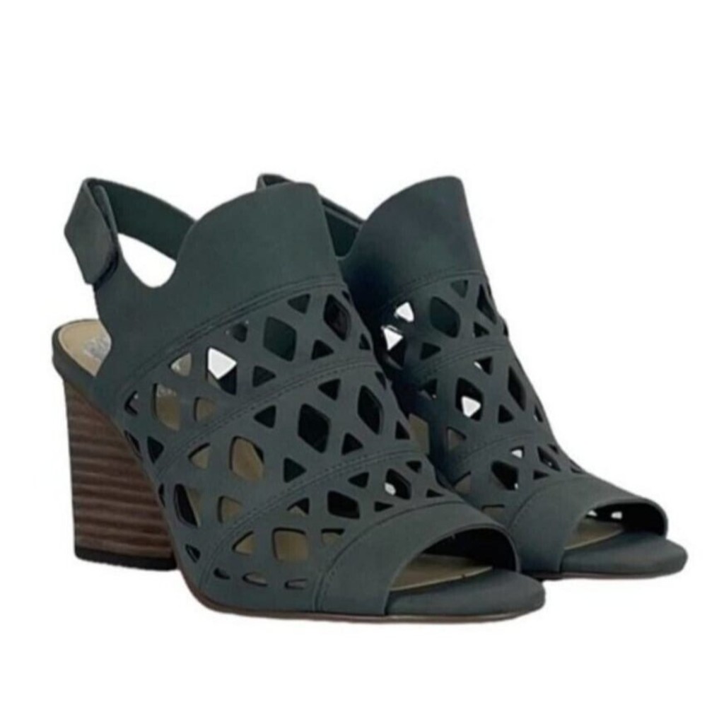 Vince Camuto NEW Cutout Grey Nubuck Heeled Women Sandals Sz.8 M Deverly Smoke